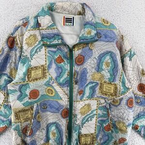 Vintage EVR Map Print‎ Windbreaker Jacket Mens Large Full Zip 90s Retro